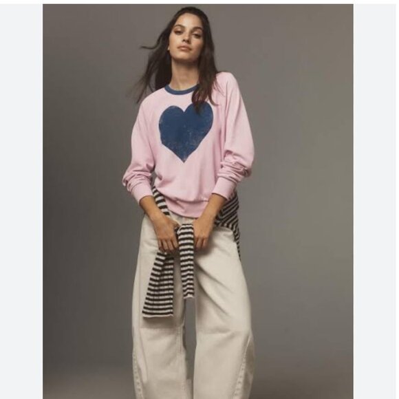 Anthropologie Letluv Heart Ringer Lilac Graphic Sweatshirt Size XS NEW WITH‎ TAG - Picture 1 of 3